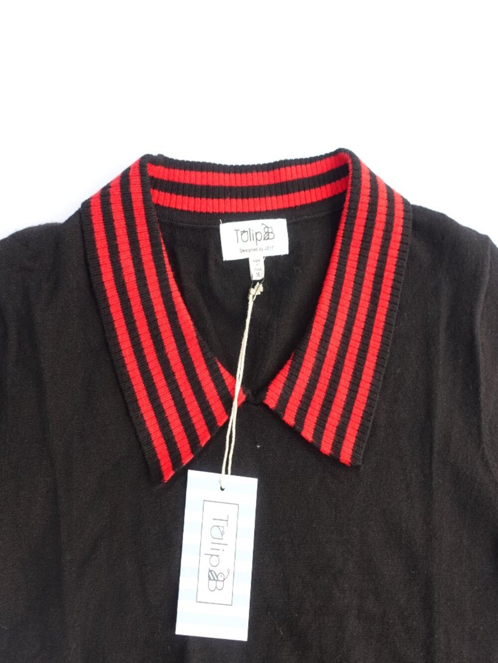 Tulip B Women's Short sleeves TOP Retro style in Black with red Stripes size M - Picture 4 of 9
